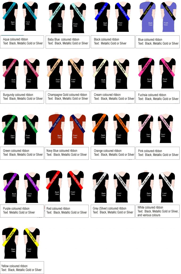 Sashes With Text Printed Front & Back Order Before 2pm For Next Day